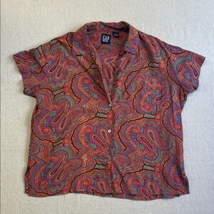 GAP Paisley Button Up Blouse Short Sleeve Multicolor Size S